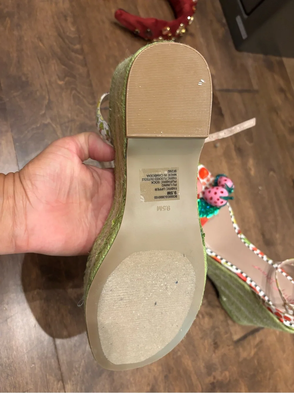 Betsy Johnson Strawberry Embellished Green Platform Sandals - Women